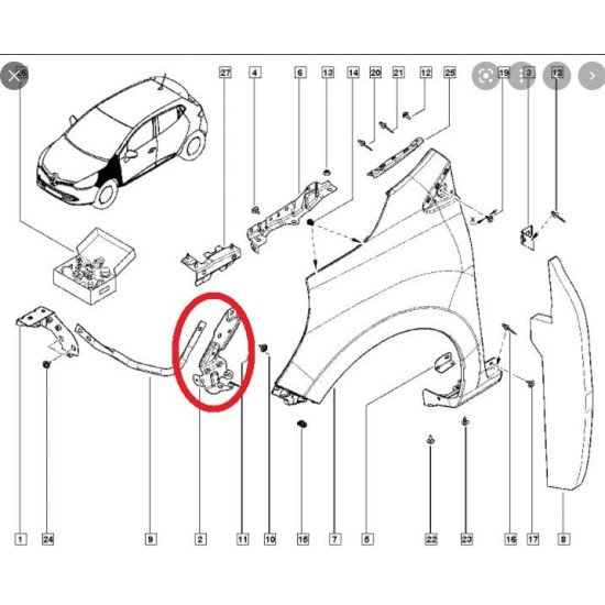 RENAULT CLIO- 4- SPORT TOURER- 16/19; ÖN ÇAMURLUK BAĞLANTI SUPORTU SOL (UÇ KISIM) (SAC) (EAGLE BODY) - Yedek Parça | Parça Dükkanda