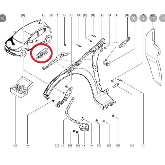 RENAULT CLIO- 4- SPORT TOURER- 13/16; ÖN ÇAMURLUK BAĞLANTI SUPORTU SAĞ(ORTA İÇ KISIM)(SAC)(EAGLEBODY - Yedek Parça | Parça Dükkanda