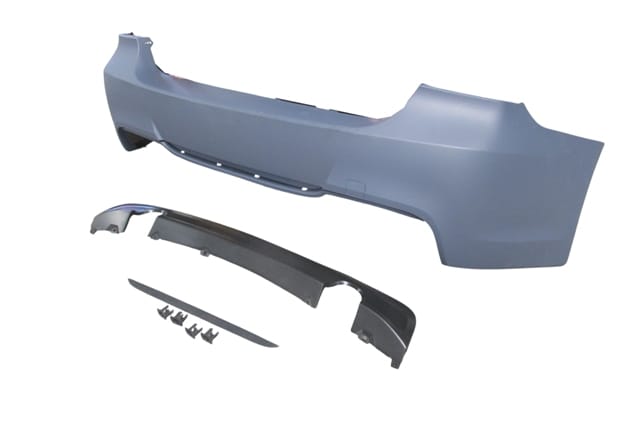 BMW 3 SERI- E90- 05/11; ARKA TAMPON ASTARLI(SEN. YUVALI/KARLIKLI/ÇİFT EGZOS/ ÇEK.KAPAKLI)M-TECH/335İ