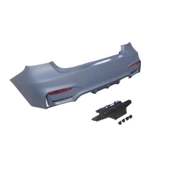 BMW 3 SERI- F30- 12/18; ARKA TAMPON ASTARLI(SENSÖR YUVALI/REFLEKTÖRLÜ/KARLIKLI/ÇİFT EGZOS DELİKLİ)
