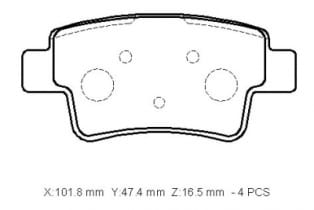 FIAT GRANDE PUNTO- 06/12; ARKA FREN BALATASI 1,4/1,6/ 1.9D(KABLOSUZ) (DİSK)(101.8X47.4X16.5)(BRA
