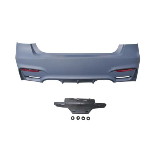 BMW 3 SERI- F30- 12/18; ARKA TAMPON ASTARLI(SENSÖR YUVALI/REFLEKTÖRLÜ/KARLIKLI/ÇİFT EGZOS DELİKLİ)