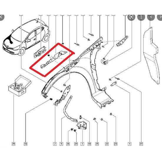 RENAULT CLIO- 4- HB- 13/16; ÖN ÇAMURLUK BAĞLANTI SUPORTU SAĞ (ORTA KISIM) (SAC) (EAGLE BODY) - Yedek Parça | Parça Dükkanda