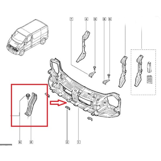OPEL VIVARO- 04/08; ÖN PANEL ORTA PARÇA (DESTEK SACI) (EAGLE BODY)