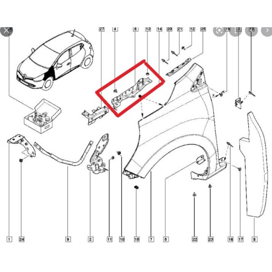 RENAULT CLIO- 4- HB- 13/16; ÖN ÇAMURLUK BAĞLANTI SUPORTU SOL (ORTA KISIM) (SAC) (EAGLE BODY) - Yedek Parça | Parça Dükkanda