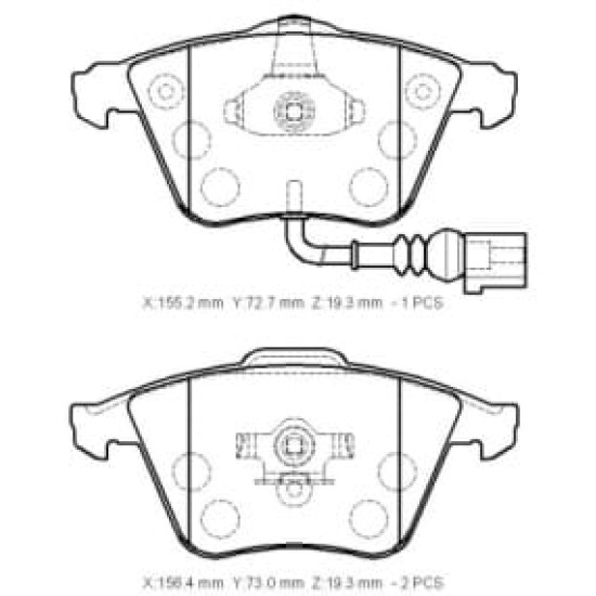 SKODA SUPERB- 09/12; ÖN FREN BALATASI 2,0TSI(1KABLOLU)(DİSK)(155,2X72,7X19,3/15 6,4X73X19,3)(BRA